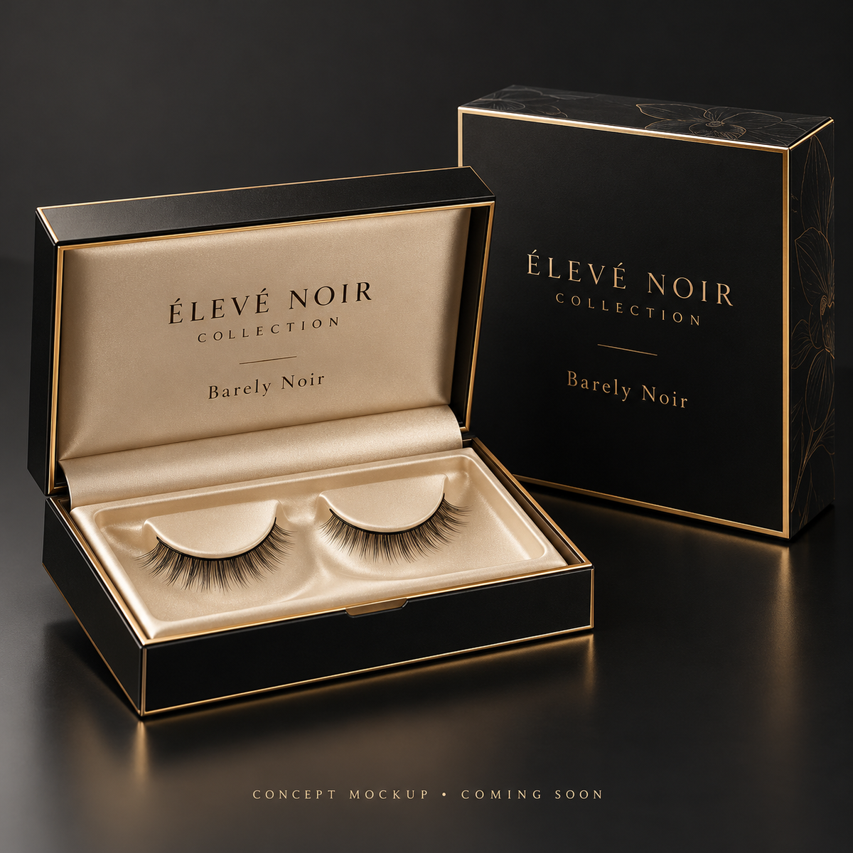 Barely Noir — Élevé Noir Collection temporary concept mockup; final products and packaging may differ.