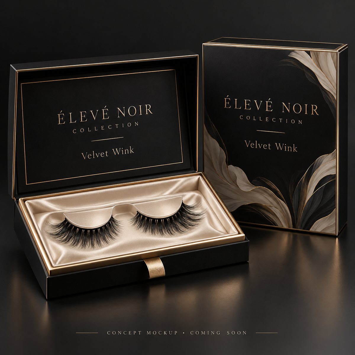 Velvet Wink — Élevé Noir Collection temporary concept mockup; final products and packaging may differ.