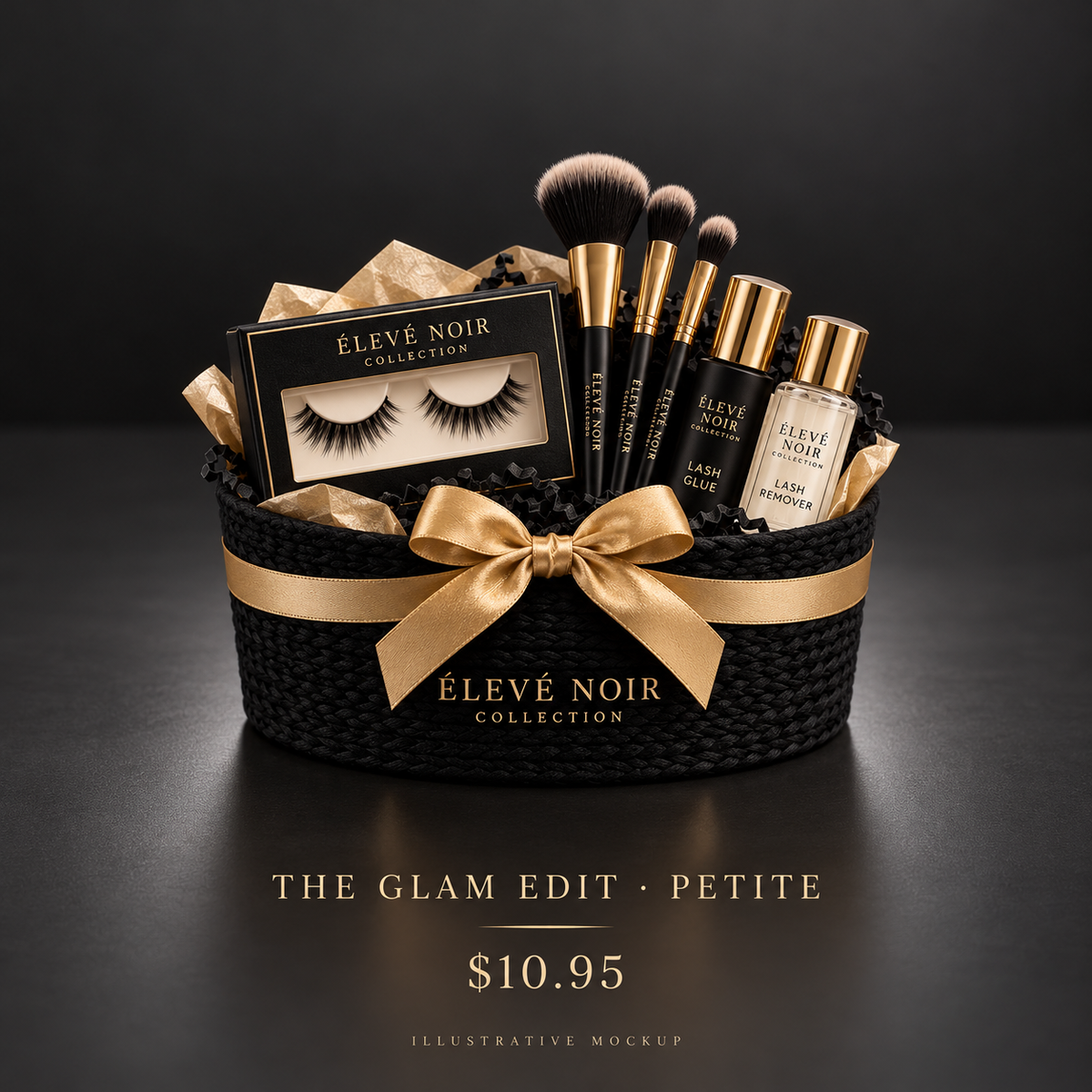 Illustrative petite gift basket mockup; actual contents and presentation pending confirmation.